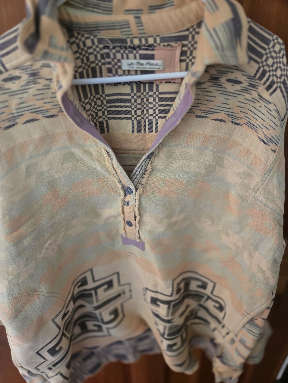We The Free Beige & Black Aztec-Inspired Pullover Hoodie - Picture 2 of 9